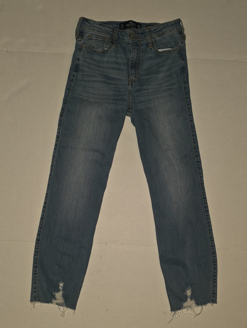 Hollister Women's Straight Leg Jeans - Medium Blue Wash with Raw Hem